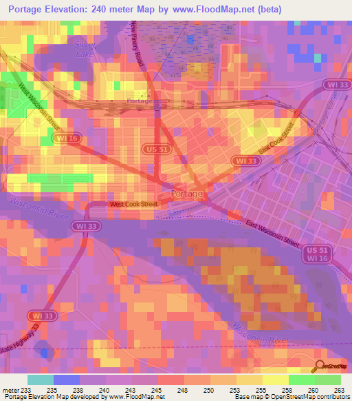 Portage,US Elevation Map