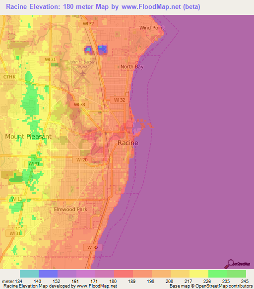 Racine,US Elevation Map