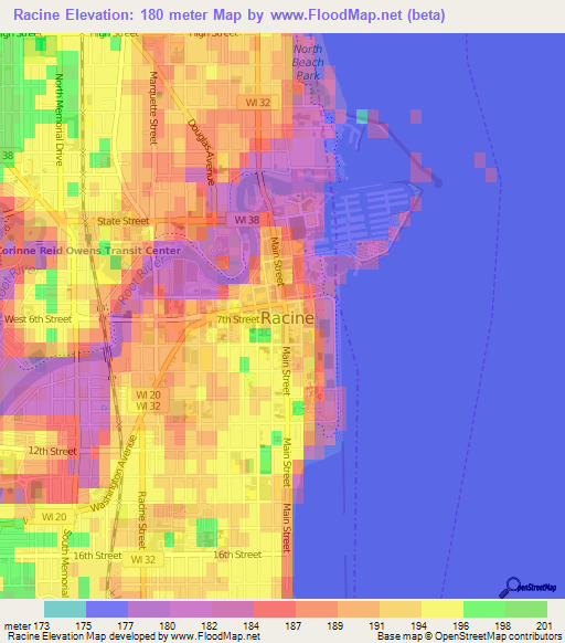 Racine,US Elevation Map