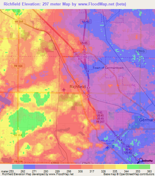 Richfield,US Elevation Map