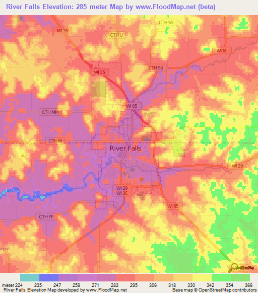 River Falls,US Elevation Map