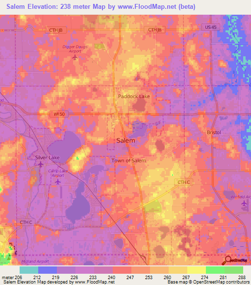 Salem,US Elevation Map