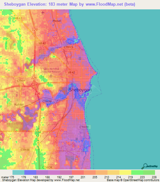 Sheboygan,US Elevation Map