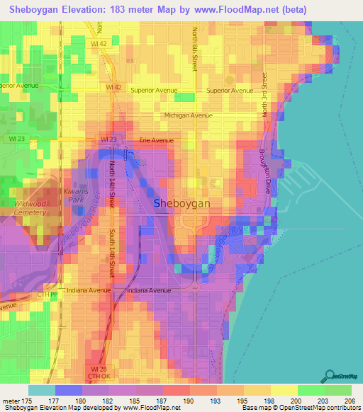 Sheboygan,US Elevation Map