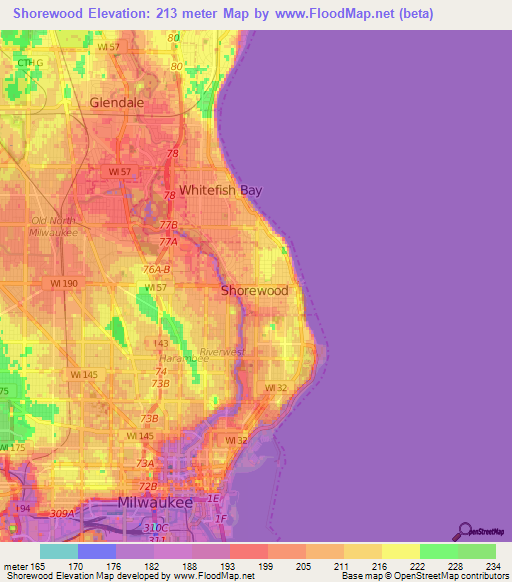 Shorewood,US Elevation Map