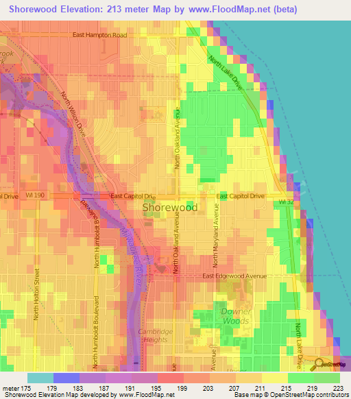 Shorewood,US Elevation Map