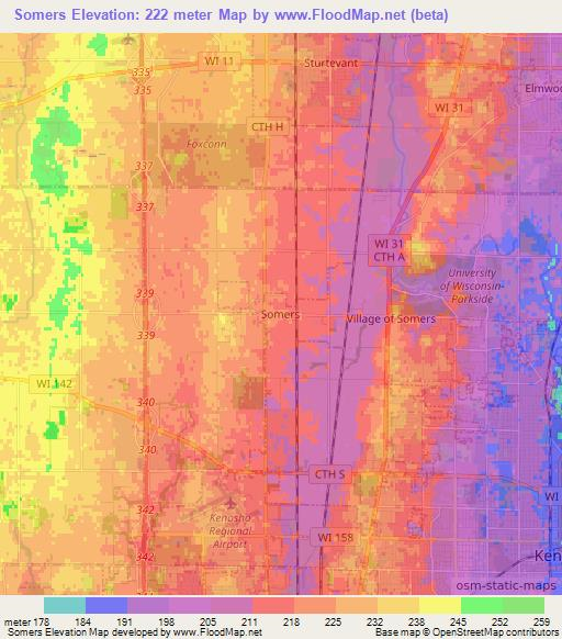 Somers,US Elevation Map