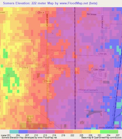 Somers,US Elevation Map