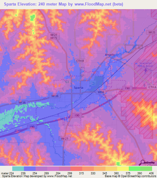 Sparta,US Elevation Map