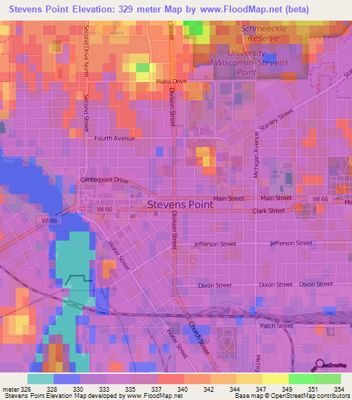 Stevens Point,US Elevation Map