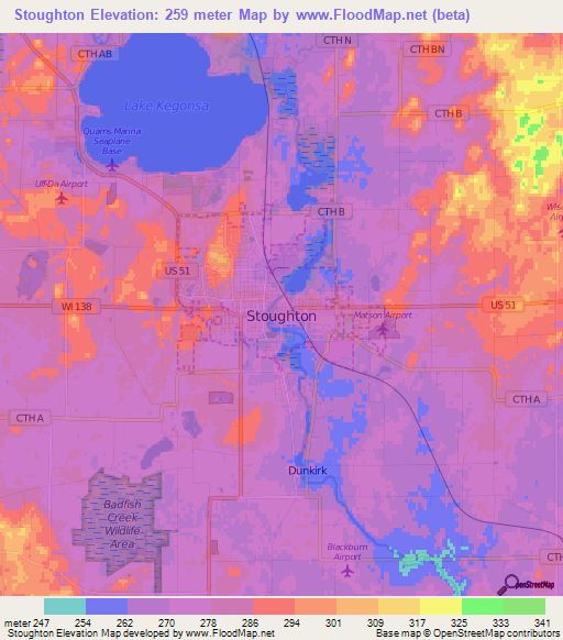 Stoughton,US Elevation Map