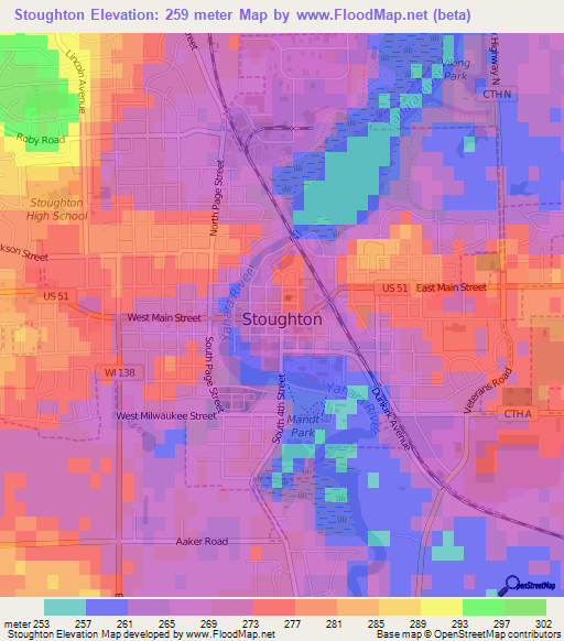 Stoughton,US Elevation Map