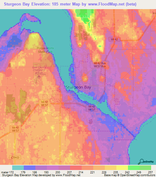 Sturgeon Bay,US Elevation Map