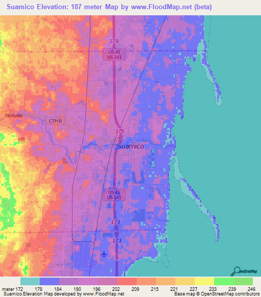 Suamico,US Elevation Map