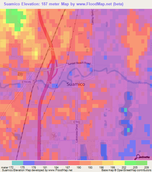 Suamico,US Elevation Map