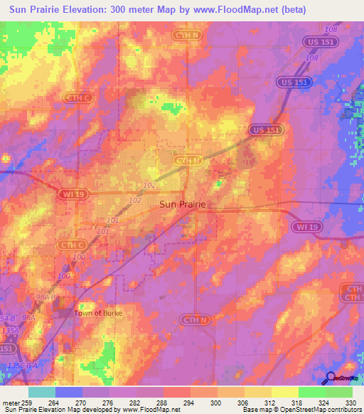 Sun Prairie,US Elevation Map