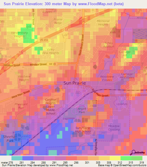 Sun Prairie,US Elevation Map