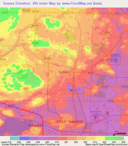 Sussex,US Elevation Map