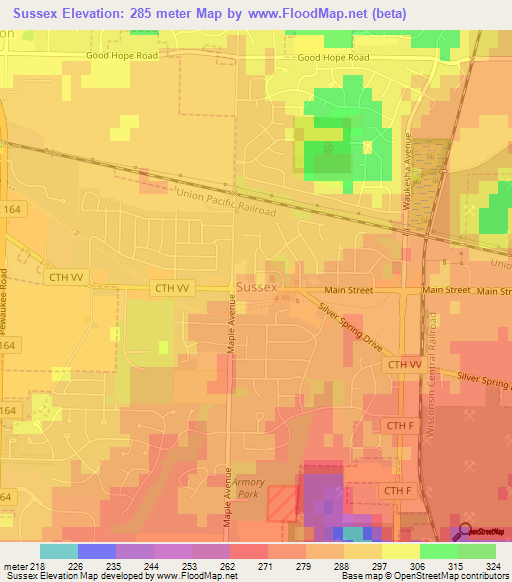 Sussex,US Elevation Map