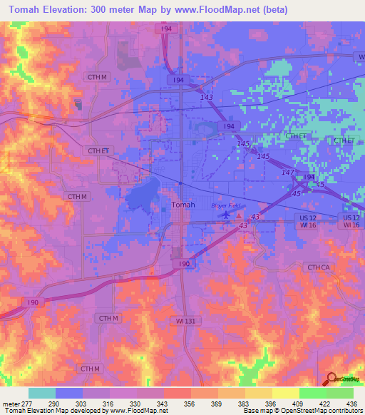 Tomah,US Elevation Map