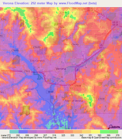 Verona,US Elevation Map