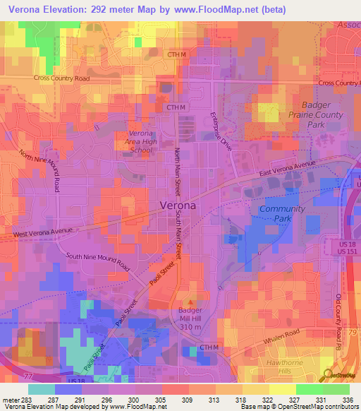 Verona,US Elevation Map