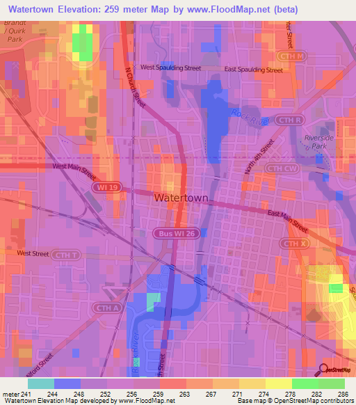 Watertown,US Elevation Map