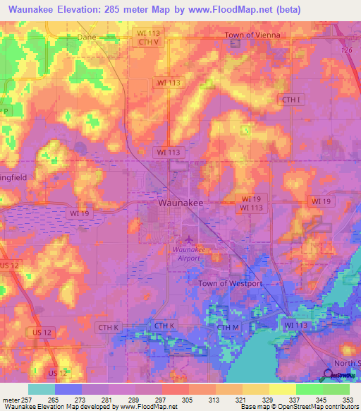 Waunakee,US Elevation Map