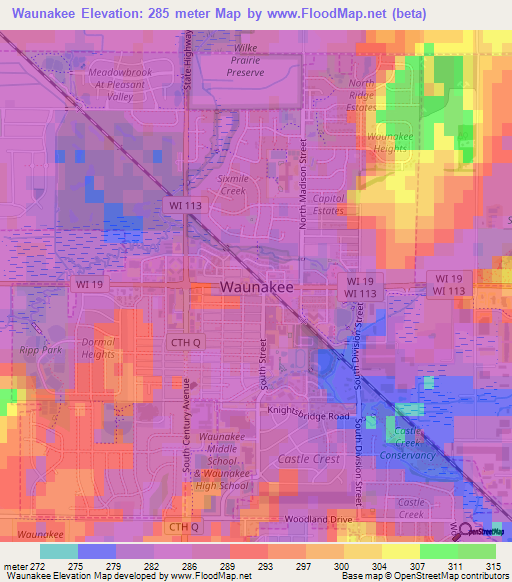 Waunakee,US Elevation Map