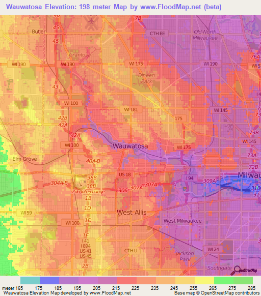 Wauwatosa,US Elevation Map