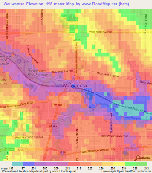 Wauwatosa,US Elevation Map