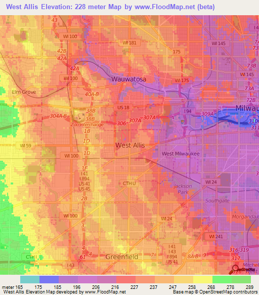 West Allis,US Elevation Map