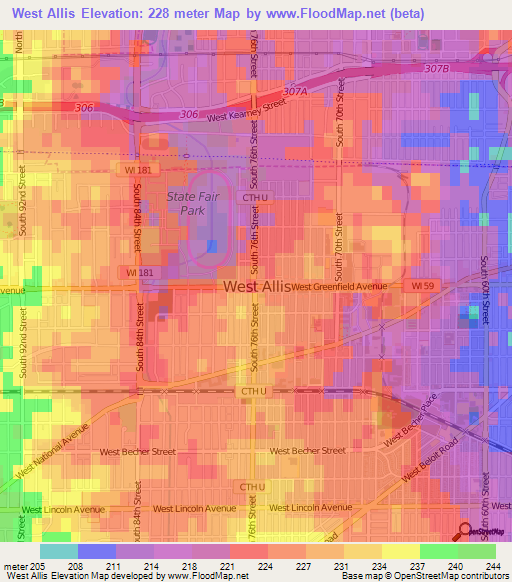 West Allis,US Elevation Map