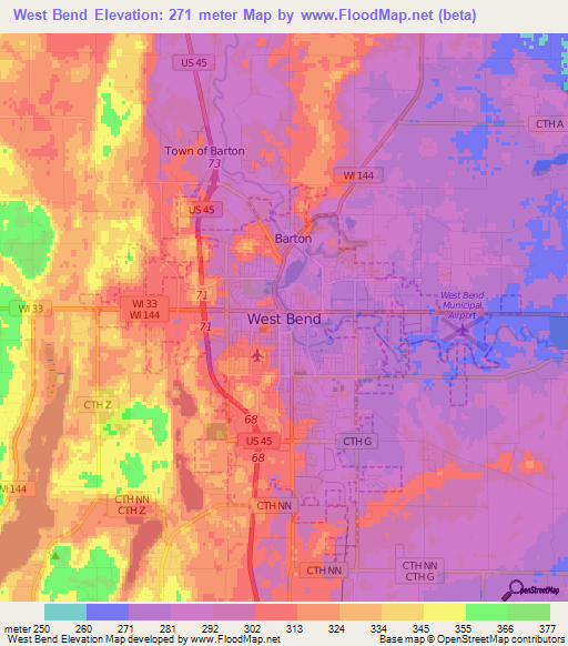 West Bend,US Elevation Map