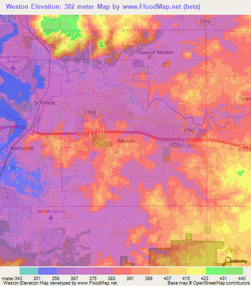 Weston,US Elevation Map