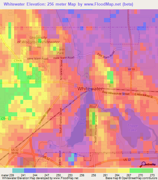 Whitewater,US Elevation Map