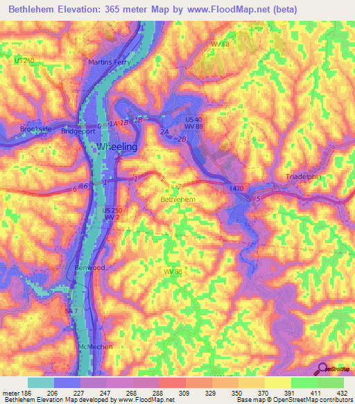 Bethlehem,US Elevation Map