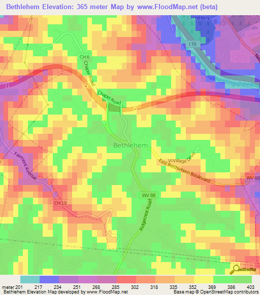 Bethlehem,US Elevation Map