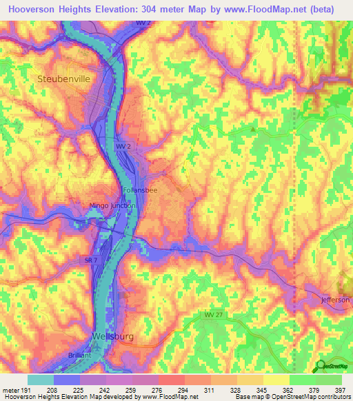 Hooverson Heights,US Elevation Map