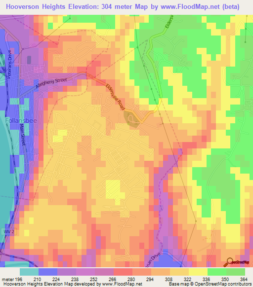 Hooverson Heights,US Elevation Map