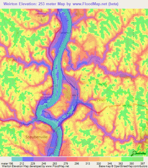 Weirton,US Elevation Map