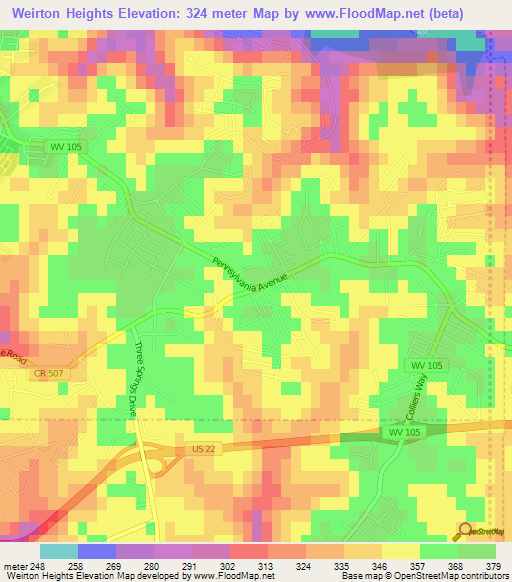 Weirton Heights,US Elevation Map