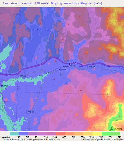 Castleton,US Elevation Map