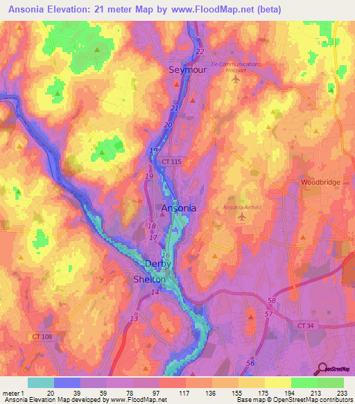 Ansonia,US Elevation Map