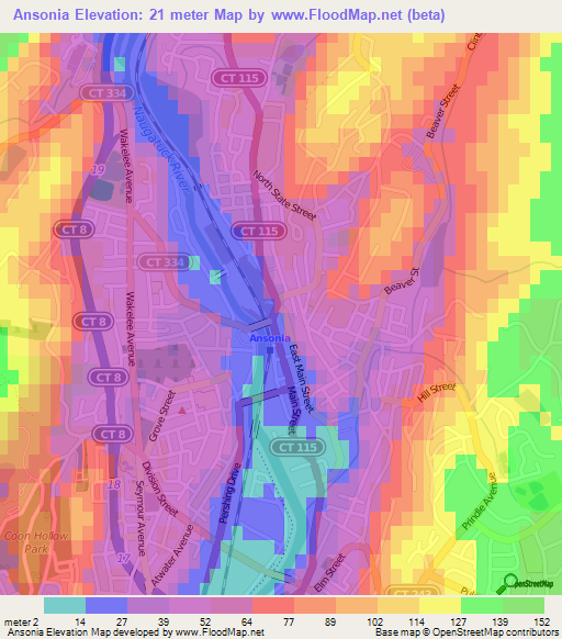 Ansonia,US Elevation Map