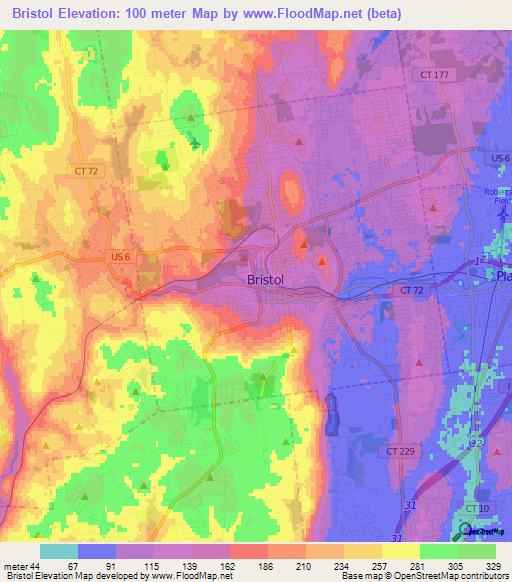 Bristol,US Elevation Map