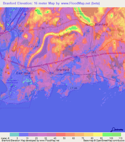 Branford,US Elevation Map