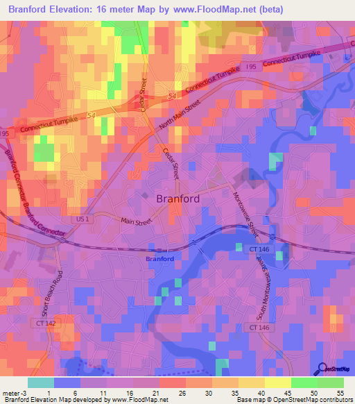 Branford,US Elevation Map