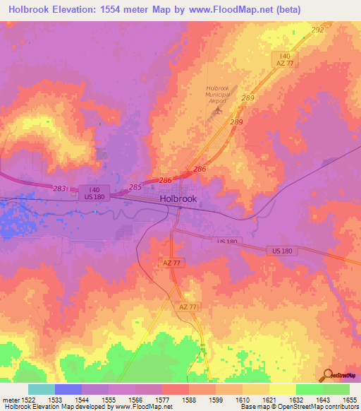 Holbrook,US Elevation Map