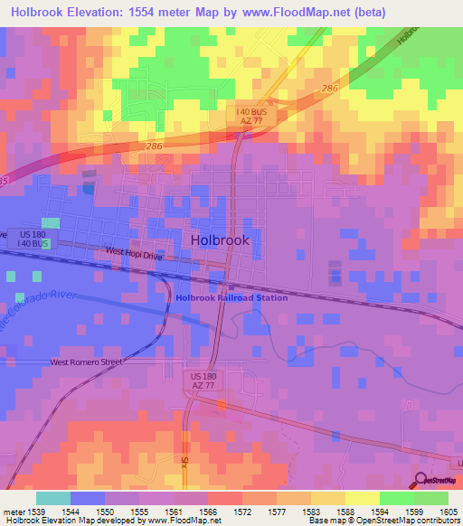 Holbrook,US Elevation Map